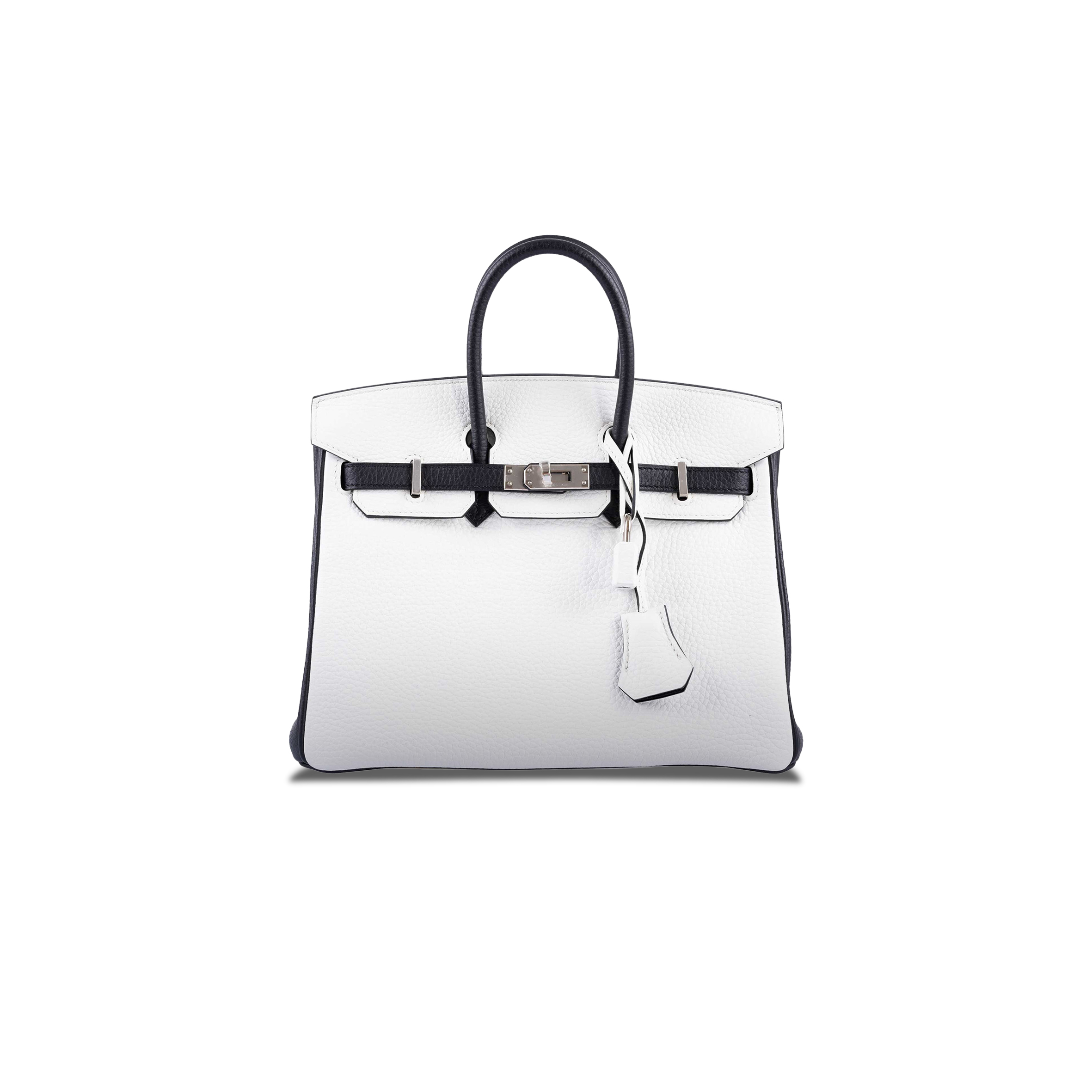 HERMÈS MASTER BIRKIN 25 TOGO LEATHER BLACK AND WHITE SILVER BUCKLE BAG 1383601 (25*20*13cm)